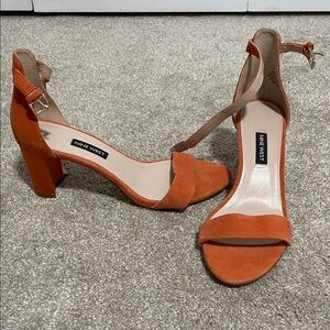 Nine West Orange Suede Ankle-Strap Block Heels